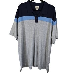 L.L. Bean Polo Shirt Men's XXL Reg Blue Color Block Pima Cotton Casual Comfort
